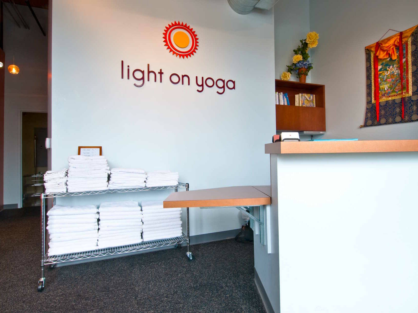 hot yoga studio reception desk and entry