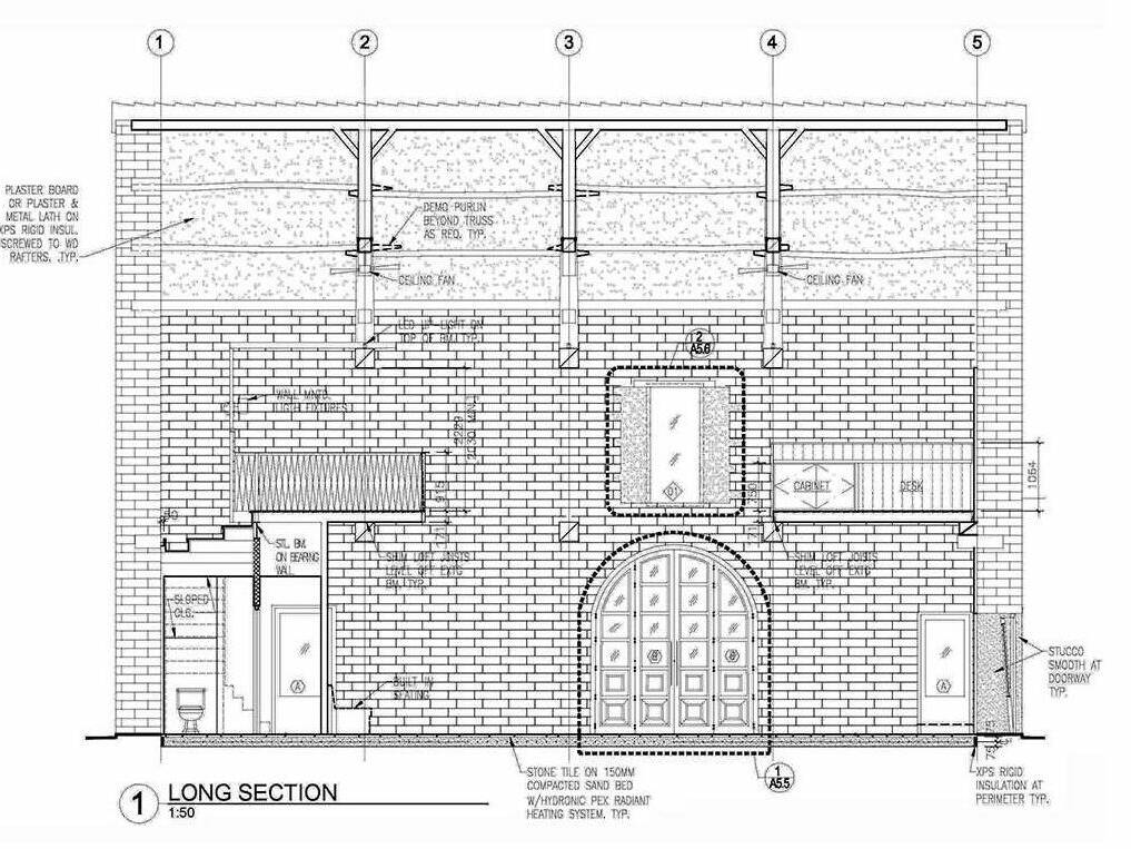 15th century barn conversion - section design drawing w arched doorway