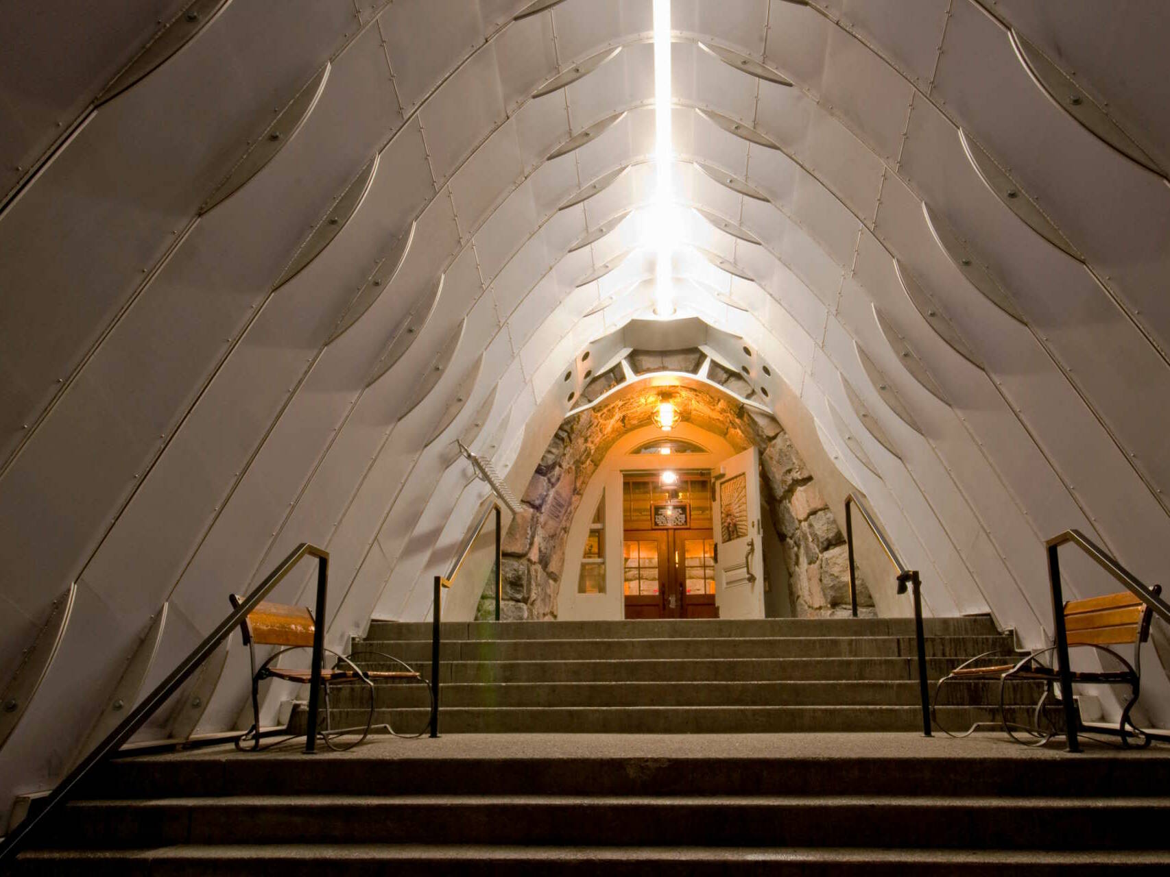 Winter Entrance interior illuminated at night