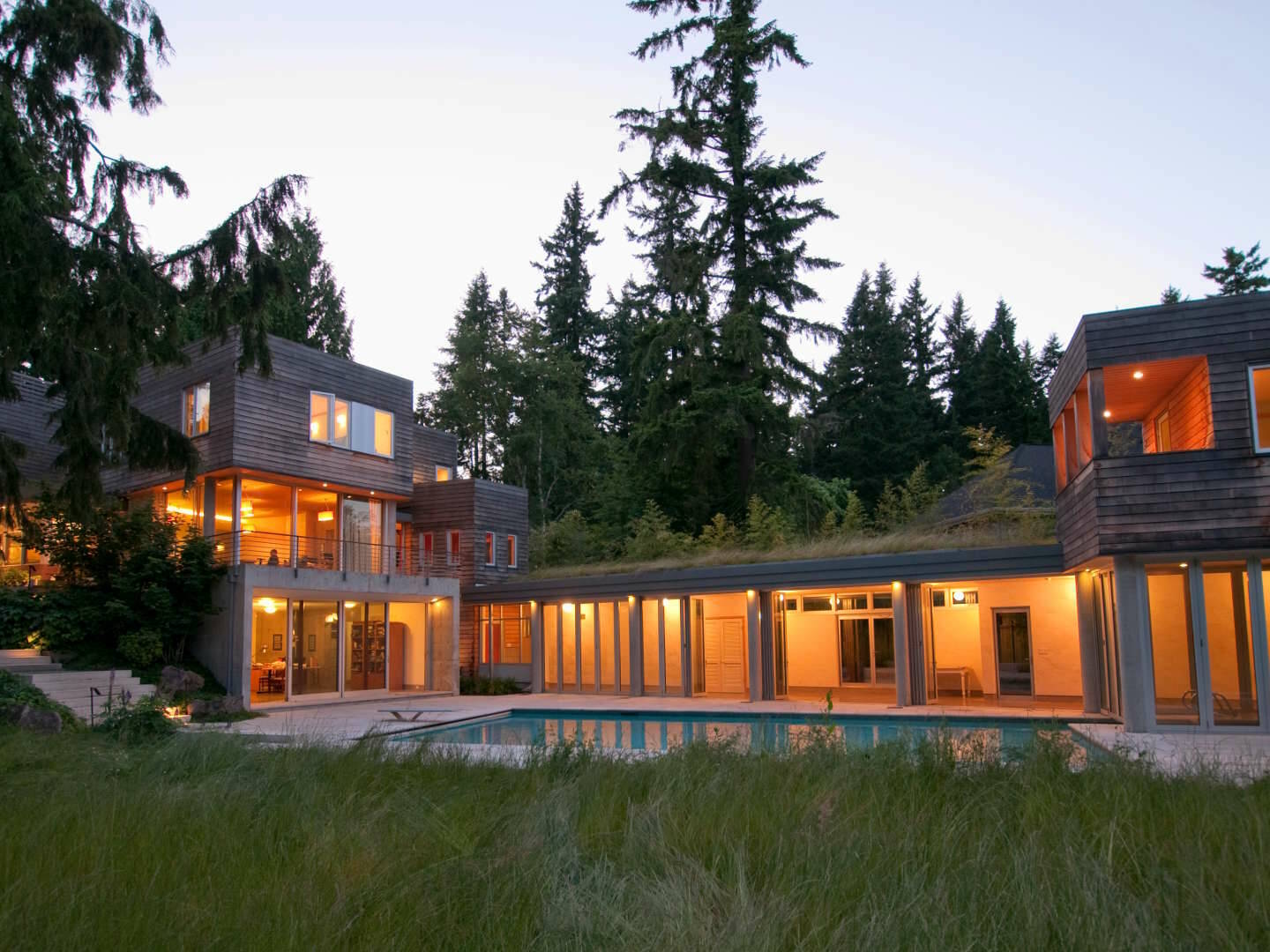 Longhouse - evening pool house