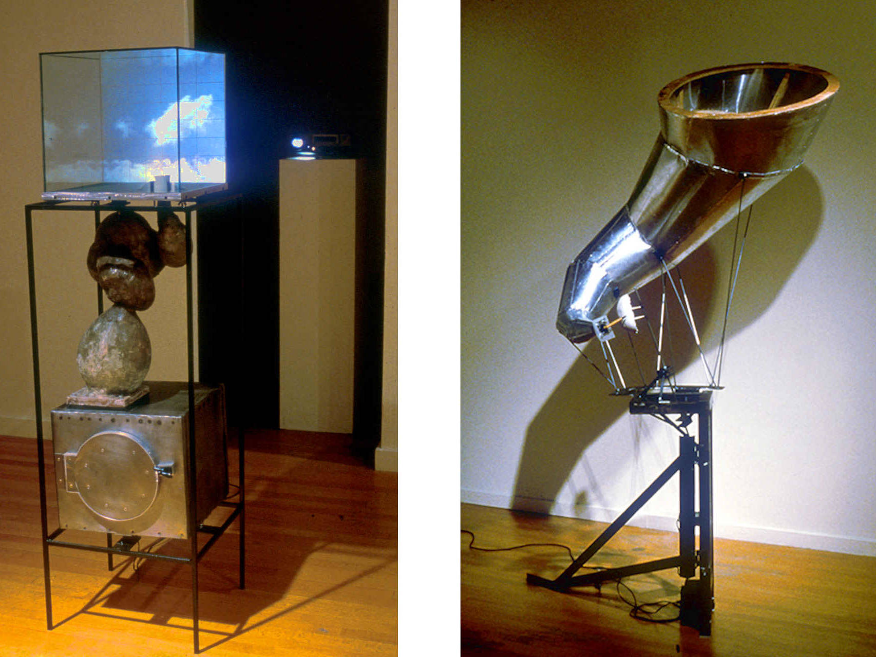 Diverted History: (L) Cloud Reconstructor, (R) Cerebraphone sculptures