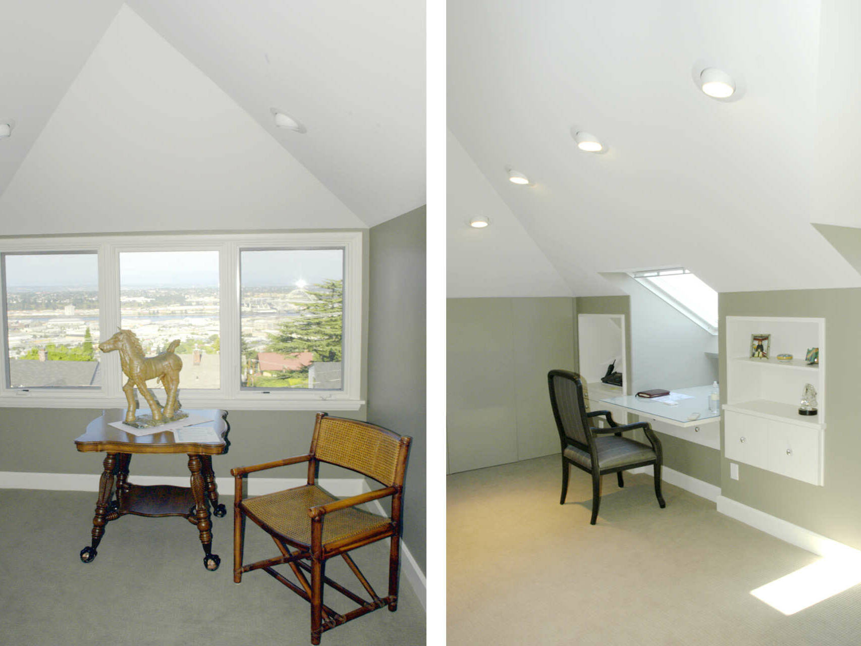 Interior Dormer spaces in vaulted attic/office