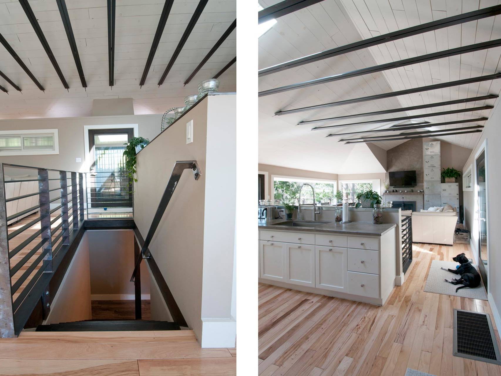 Mid-Century ranch renovation designed and engineered by rhiza A+D Kitchen & stair upgrades
